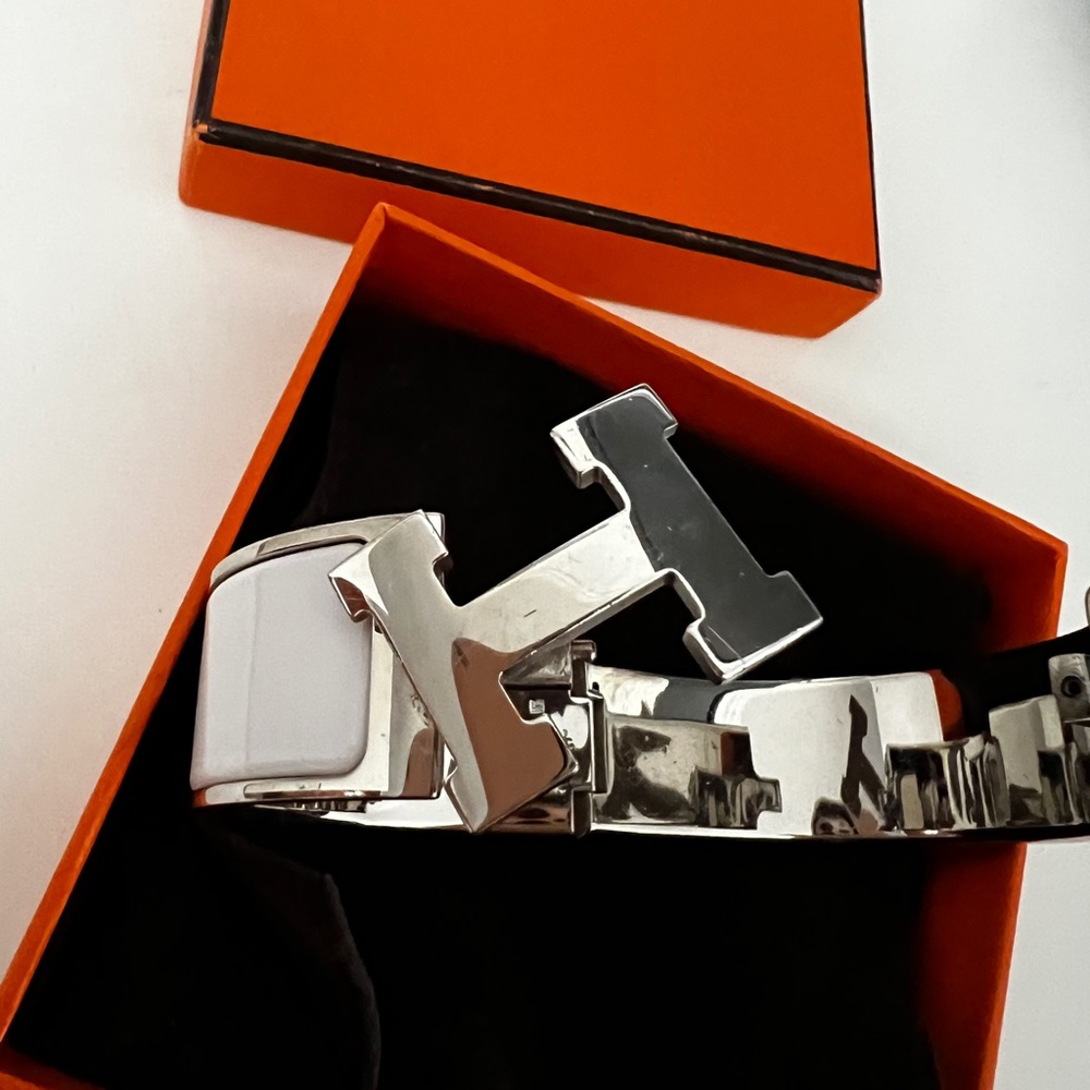 Hermes white enamel clic clac bracelet large size - Picture 3 of 6